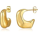 FACOKO Chunky Gold Hoop Earrings for Women, Lightweight Waterdrop Earring, Open Twisted Hoops Earrings, Hypoallergenic 14K Gold Plated U Shape Earrings Stud,Nickel Free Huggie Hoop Earring