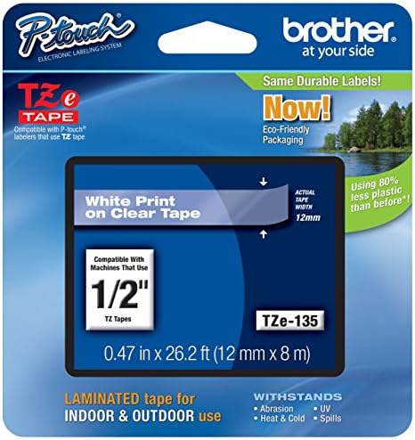 2/Pack Genuine Brother 1/2" (12mm) White on Clear TZe P-touch Tape for Brother PT-1880, PT1880 Label Maker