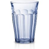 Duralex Made in France Picardie Glass Tumbler Drinking Glasses Set of 6, 12-1/8 oz, Marine Blue