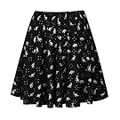 Fancyqube Women's Elastic Waist Cute Dinosaur Print Flared Mini Skirt Black M