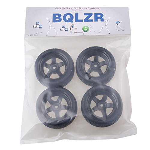 BQLZR Black RC 1: 10 Flat Car 12mm Hub Wheel Rims 5 Spoke + Rubber Tires Pack of 4