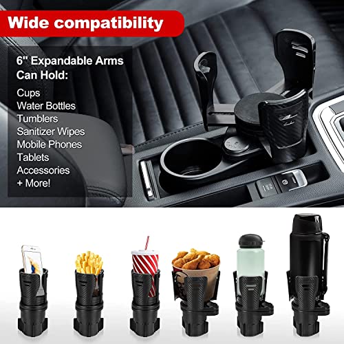 2 Pcs Cup Holder Expander for Car, 2 in 1 Expanding Car Cup Holder with 360° Rotating Cup Holder for Snack Large Bottles Cups