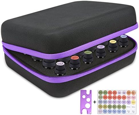 Essential Oils Carrying Case for 30 Bottles, Hard Shell 5/10/15 ML Essential Oils Bottles Travel Storage Case Organizer with EO Bottle Opener and 384 Stickers by Boulou