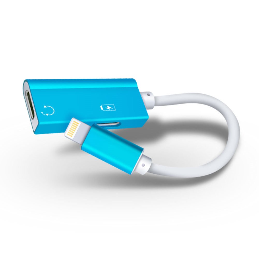 iPhone Dual Lightning Adapter Splitter - Power Trend 2 in 1 Earphone Adapter for iPhone X 7 8 Plus Headphone Jack Audio Music Calling Sync Charging Cable (Blue)