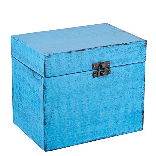 Eximious India Wooden Recipe Card Box Family Recipe Organizer Storage Box Fits 4 x 6 inch Recipe Cards, Blue - Thumbnail 3