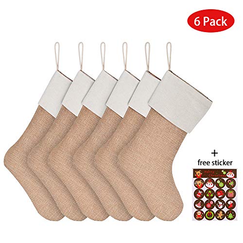 CGBOOM Christmas Stocking, 6 Pack DIY Burlap Xmas Fireplace Hanging Stockings for Family Holiday Home Decor Xmas Party Decorations - Thumbnail 7