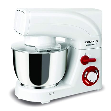 Taurus 913.516 Amasadora, 1200 W, Acero Inoxidable, 6 Velocidades, Color blanco