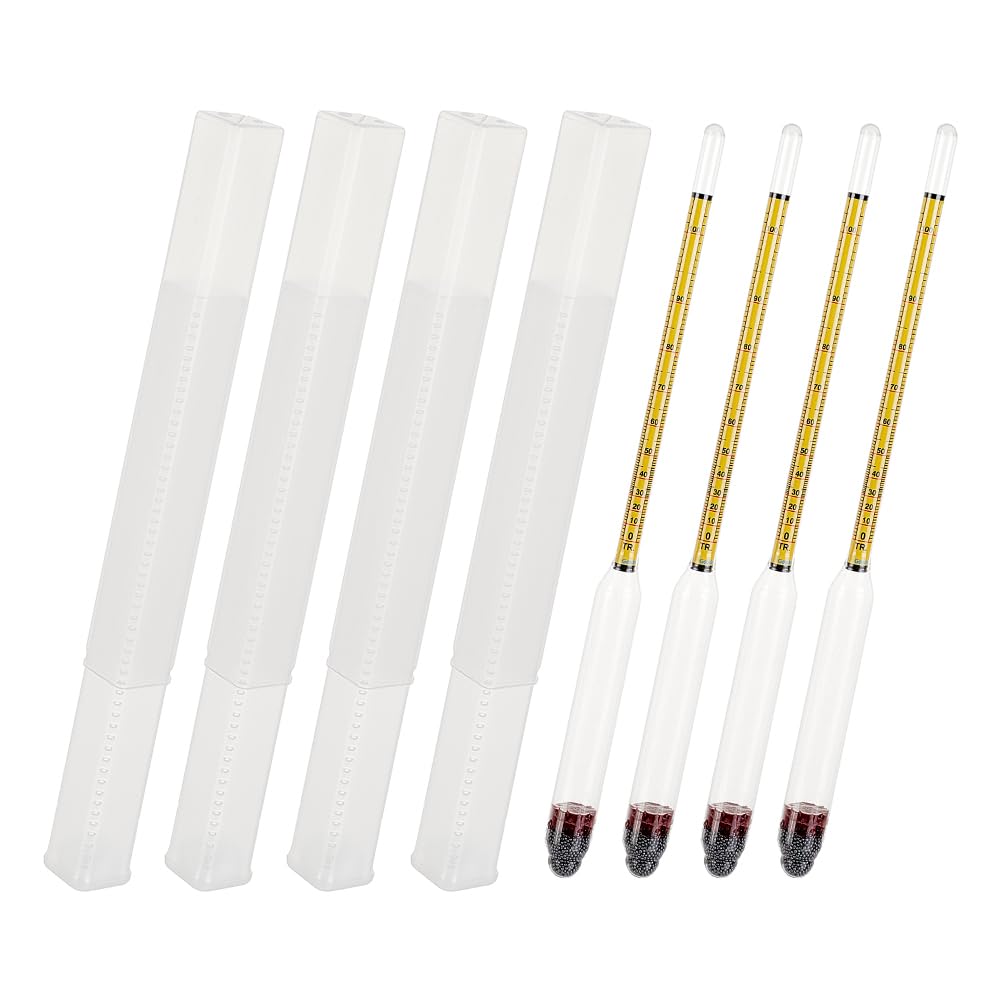 OLYCRAFT 4pcs Glass Hydrometer Alcohol 0-200 Proof and 0-100 Tralle Alcohol Hydrometers Digital Hydrometer Glass Alcohols Measuring Device for Brewing Lab Supplies