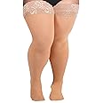Moon Wood Plus Size Thigh High Stockings Womens 55D Semi Sheer Silicone Lace Top Stay Up Lingerie Thigh Highs Pantyhose
