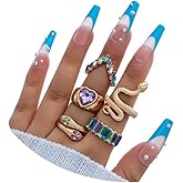 INENIMARTJ Snake Rings for Women,Gold Snake Knuckle Rings Boho Crystal Heart Stacking Finger Rings Set Vintage Snake Jewelry (Suit)