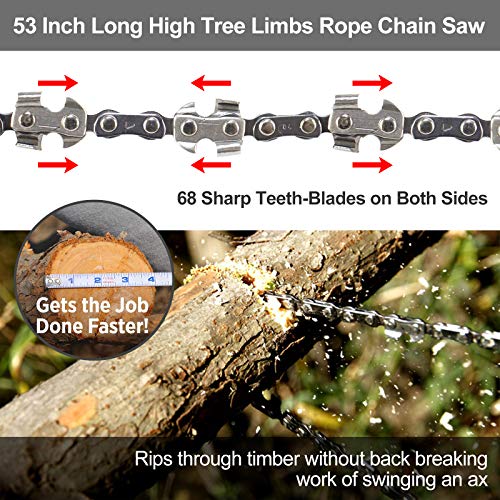 BLIKA Upgrade 53 Inch High Reach Tree Limb Hand Rope Saw, 68 Sharp Teeth Blades on Both Sides