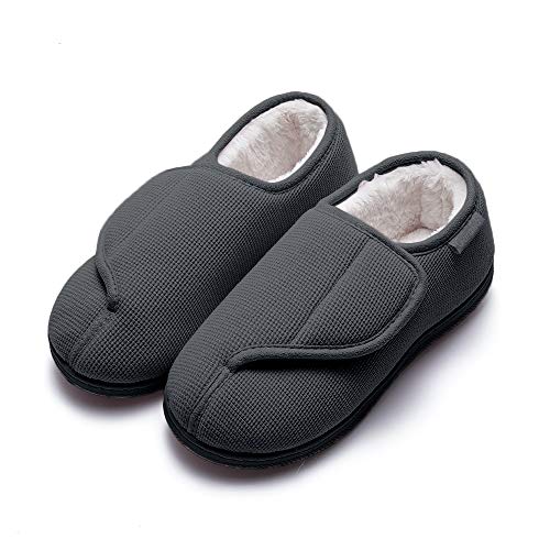 GaraTia Women's Memory Foam Diabetic Slippers Furry No-Slip Arthritis Edema House Shoes Dark Grey 10-11 M US