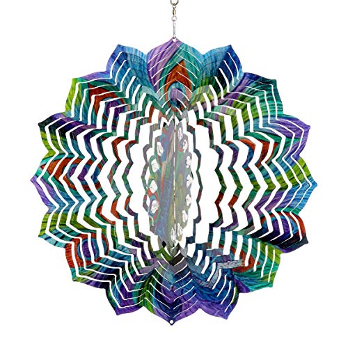 Exhart Mandala Peacock Wind Spinner, 3D Laser Cut Patterns, Wind