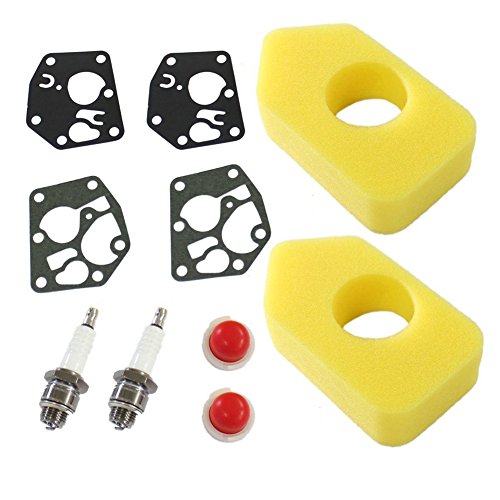 HIFROM Pack of 2 Air Filter 698369 4216 5086K 5088 with Carburetor Diaphragm Gasket 495770 795083 Primer Bulb 694394 Spark Plug Briggs & Stratton for 3.5-4.5 HP Classic Sprint Quattro Engine