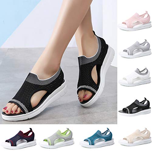 Slip On Walking Shoes,ONLY TOP Women's Mesh Breathable Sandals Lace-Up Running Open Toe Sneakers Beige