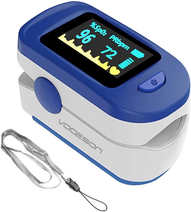VODESON Pulse Oximeter with Silicon Cover, Neck/Wrist cord and Batteries