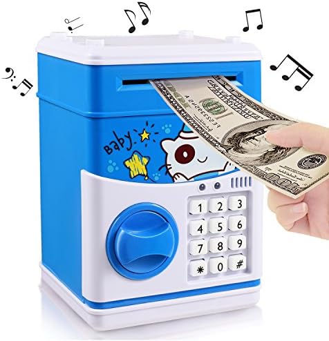 Yoego New Kids Cartoon Electronic Money Bank, Security Piggy Bank Mini ATM Password Coins Money Savings Box Toys Smart Voice & Music Prompt,Code Lock for Children/Toy Gifts Birthday Gift (blue bear)