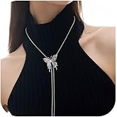 Zinzin Silver Butterfly Long Chain Necklace, Adjustable Metal Y Necklace for Women Multi-purpose Butterfly Necklace Waist Chain Fashion Accessories Jewelry for Women