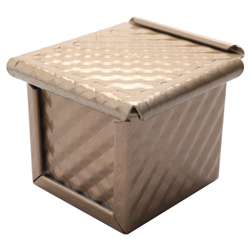 ROBMNE 2 PCS Square Loaf Pan with Lid Toast Mold Bread Pan Pullman Loaf Pan with Cover Gold Non-Stick Mini Water-Cube Toast Box