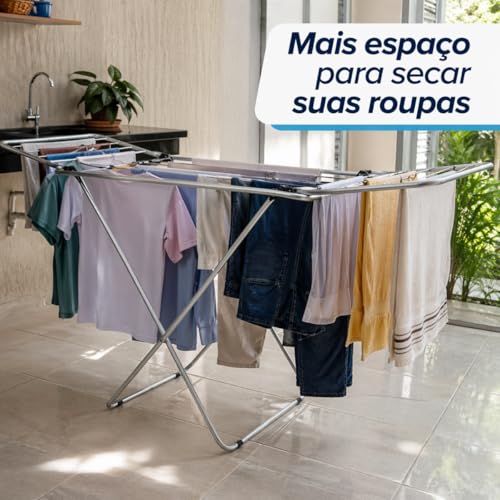Varal de Chão com Abas em Aço 1,23m Dobrável Resistente Portátil para Roupas Lavanderia Casa Buritis
