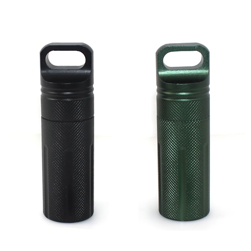 SENHAI 2 Pack Aluminum Leakproof Water Bottles with Storage Case, Outdoor Airtight, with 2 Locking Carabiners - Black, Green