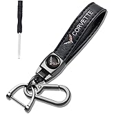 Huatsing Genuine Leather Car Keychain Key Chain for Corvette Accessories, Fashion Key Holder Family Present for Man and Woman
