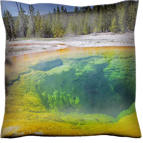 Handmade 32X32 Throw Pillow case Polyester Satin pillowcase Decorative Soft Pillow Covers Protector sofa Bed Couch IMAGE 22133717 Bright colors of the Morning Glory Pool in Yellowstone National Park