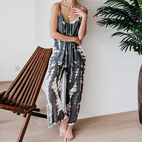 Corriee Jumpsuit for Women Casual Loose Print Wide Leg Long Pants Rompers Playsuit Lady Summer Outfit Gray