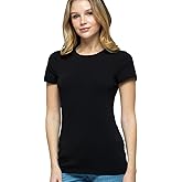 Women's Basic Solid Active Soft Cotton Short Sleeve Crew Neck & V Neck Slim Fitted Top T-Shirts