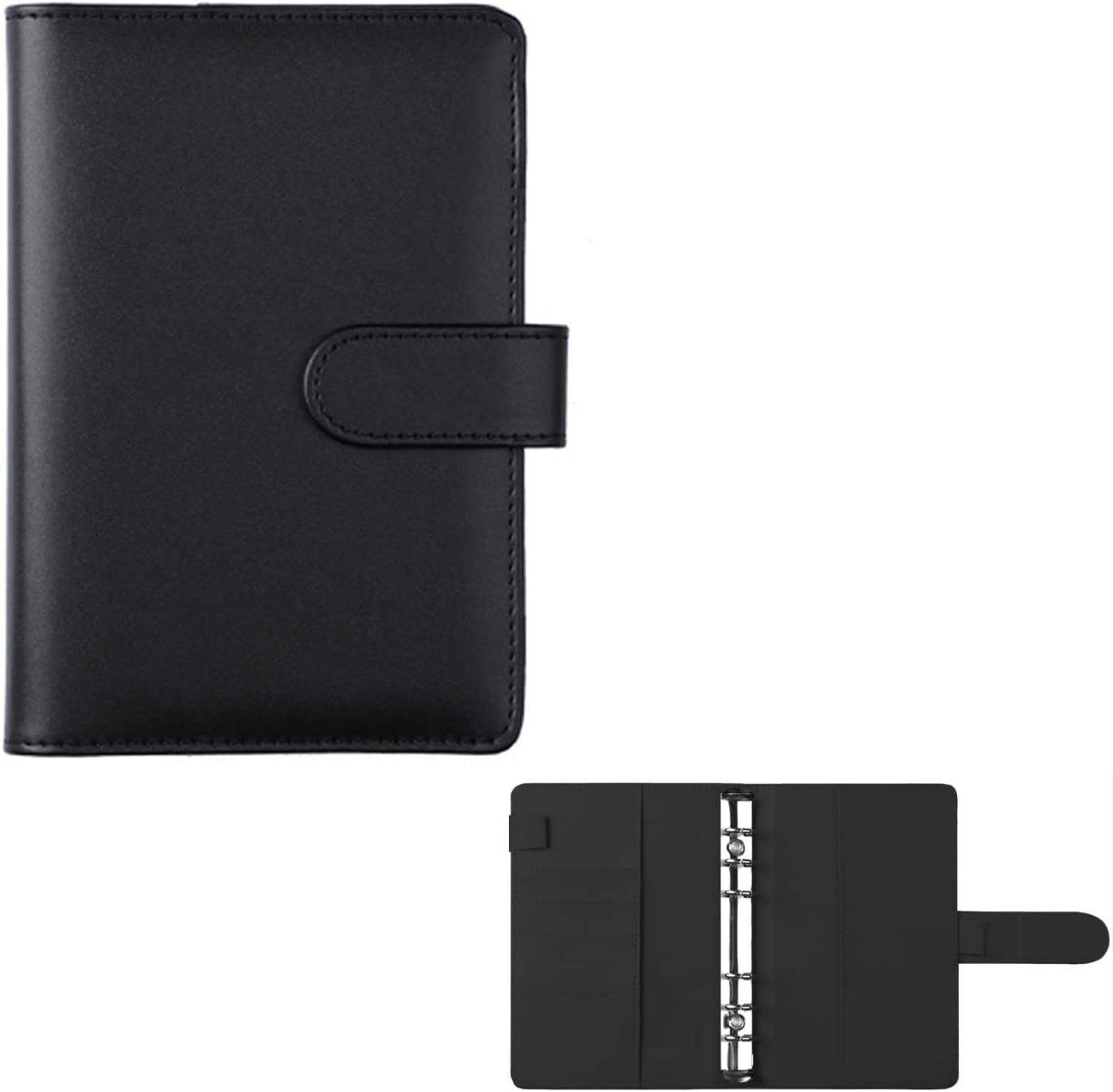 A6 Budget Binder, PU Leather Ring Binder, Refillable Binder Cover, Budget Planner, Suitable for Home, Office, School and Travel, Used as The Cover of Notebooks, Memos, and Personal Notepads, Black