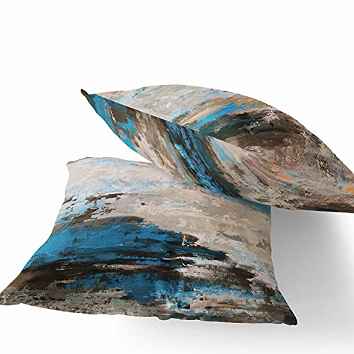 Abstract Throw Pillow Covers 18x18 Pack of 2, Abstract Pillow Cushion Cases, Modern Painting Design Decorative Square Pillow Covers for Bedroom Living Room Sofa Couch Office