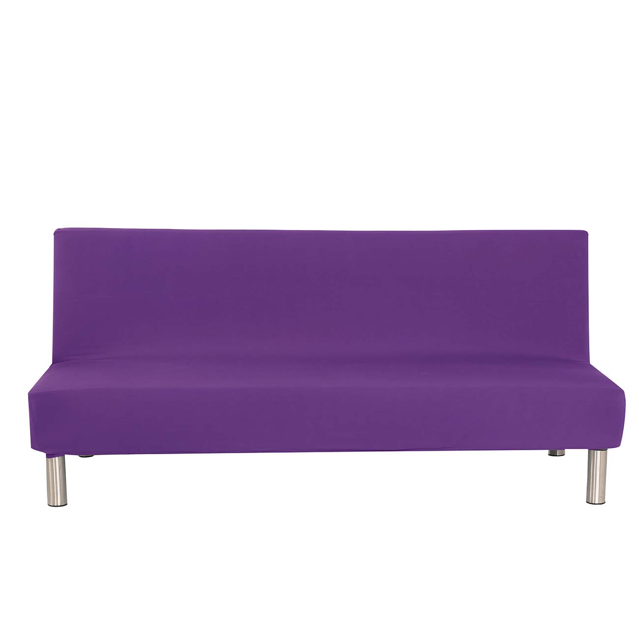 Solid Colour Armless Sofa Bed Cover Polyester Spandex Stretch Futon Slipcover Protector 3 Seater Elastic Full Folding Couch Sofa Cover fits Folding Sofa Bed without Armrests 80" x 50" in (Purple)