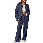 Aleumdr Women's 2 Piece Outfits Oversized Fleece Sweatsuit Zip Up Long Sleeve Sweatshirt with Wide Leg Sweatpants