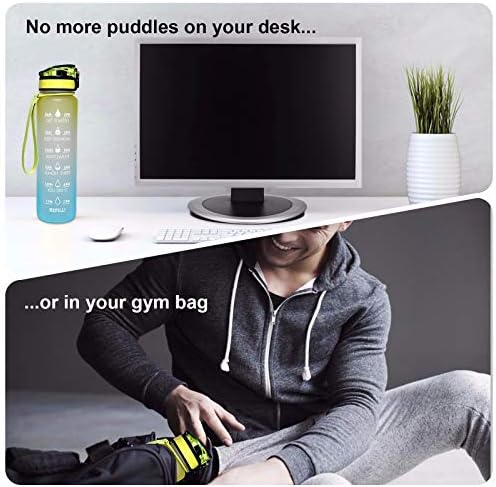 Reusable water bottle with straw, BPA-free, time markers on the side, priced at $16.99 as of August 9, 2023.