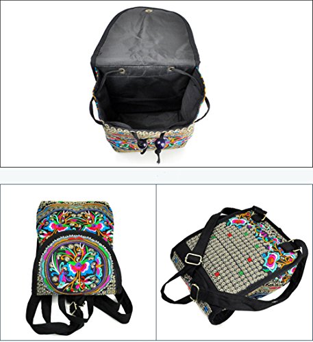 Goodhan Vintage Handmade Women Embroidery Ethnic Backpack Travel Handbag Shoulder Bag Mochila Purse Size S