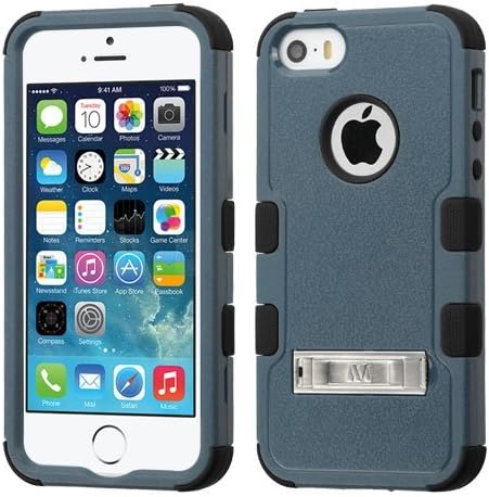 MyTurtle Shockproof Hybrid 3-Layer Hard Case Bundled with [9H Tempered Glass] Screen Protector Shock-Absorption and Anti-Scratch Bumper Back Cover for iPhone SE 5S 5 (Slate Ink Blue)