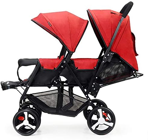 Travel Systemser Yhz@ Double Infant Trolley, Twin Baby Stroller Lightweight Folding Double Two-seater Baby Carriage Off-road Version, Explosion-proof Wheels (Color : RED)