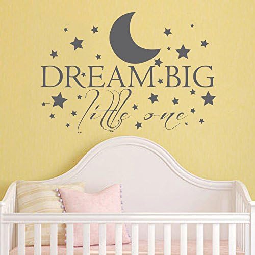 Dream Big Little One Wall Decal- Moon and Stars Nursery Wall Decal Kids Room Wall Decor Baby Room Sticker (Black,s)