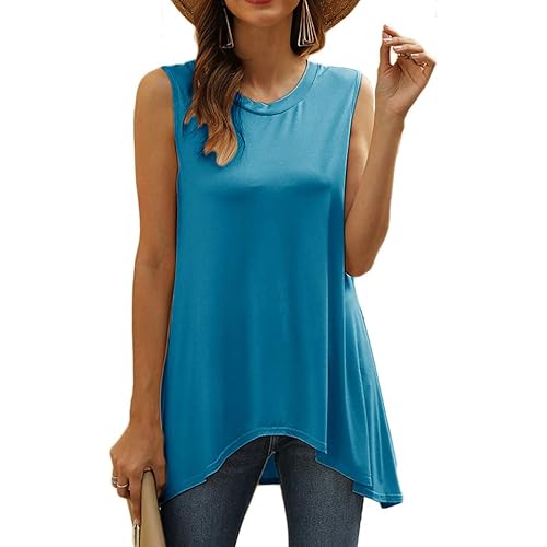 Poetsky Women's Tank Tops Summer Casual Loose Fit Flowy Sleeveless T Shirts Blouses