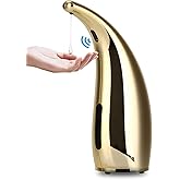 GULICA Automatic Soap Dispenser, 4 Levers Adjustable, Touchless Liquid Soap Dispenser, for Kitchen and Bathroom, with Infrared Motion Sensor, Waterproof, 300ml/11oz Gold