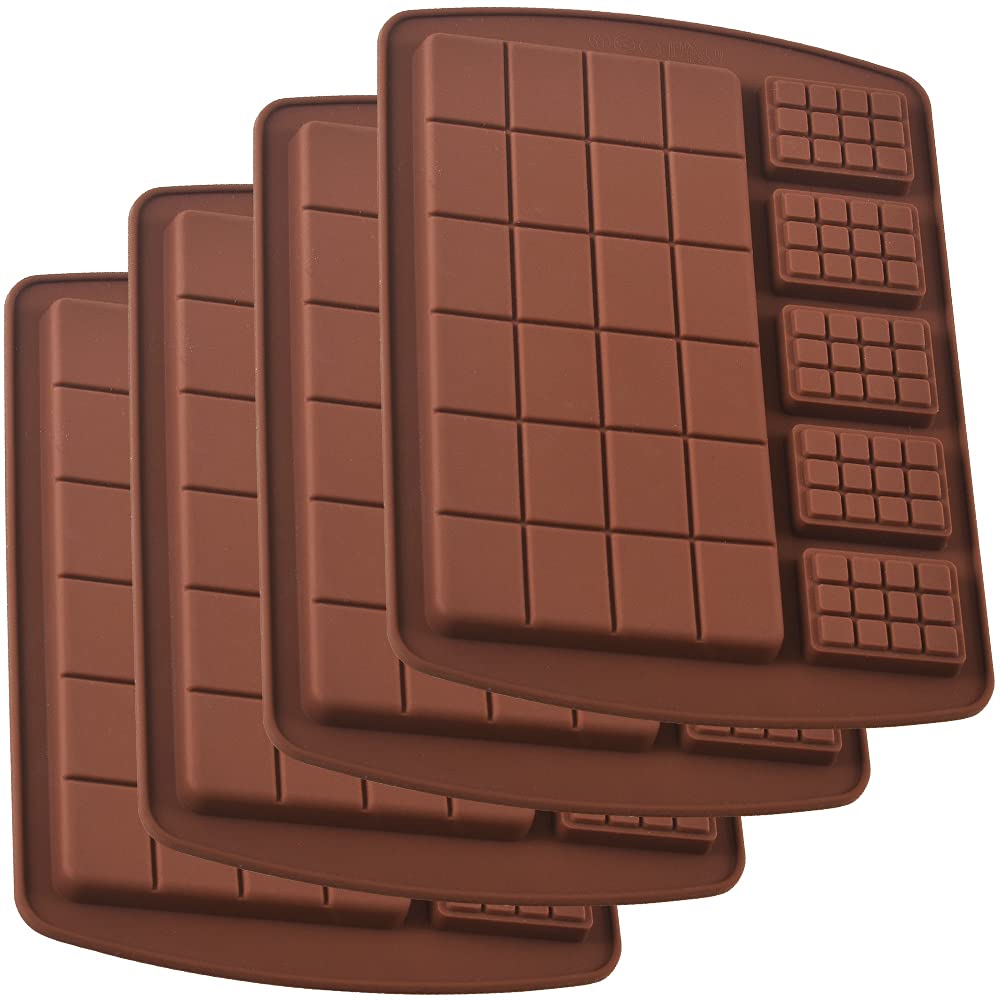 homEdge Break-Apart Chocolate Mould, Set of 4 Packs Silicone Protein and Energy Bar Moulds for Caramels Ganache Pralines