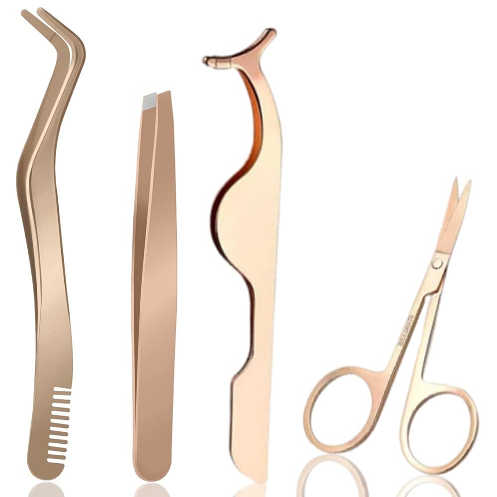 Lash Tweezer with Comb, 4Pcs Eyelash Applicator Tool, Multifunctional Eyelash Tweezers for Individual Lashes Care