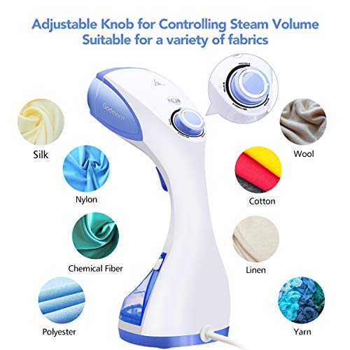 Godmorn Handheld Garment Steamer, 1100w Powerful Steamer for Clothes, 30s Fast Heat-up Wrinkle Remover, Adjustable Knob for Controlling Steam Volume, 100% Safe, 200ml Capacity for Home and Travel