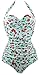 COCOSHIP 50s Retro Light Blue Vintage Flattering Cherry Print One Piece Swimsuit Bathing Suit 2XL(FBA)