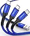 USB C Cable Fast Charging,JSAUX 3-Pack(1ft+3.3ft+6.6ft) USB A to Type C Charger Nylon Braided Cord Compatible with Samsung Galaxy S10 S9 S8 Plus Note 10 9 8,Moto Z,LG V20 G6 G5,Switch and More(Blue)