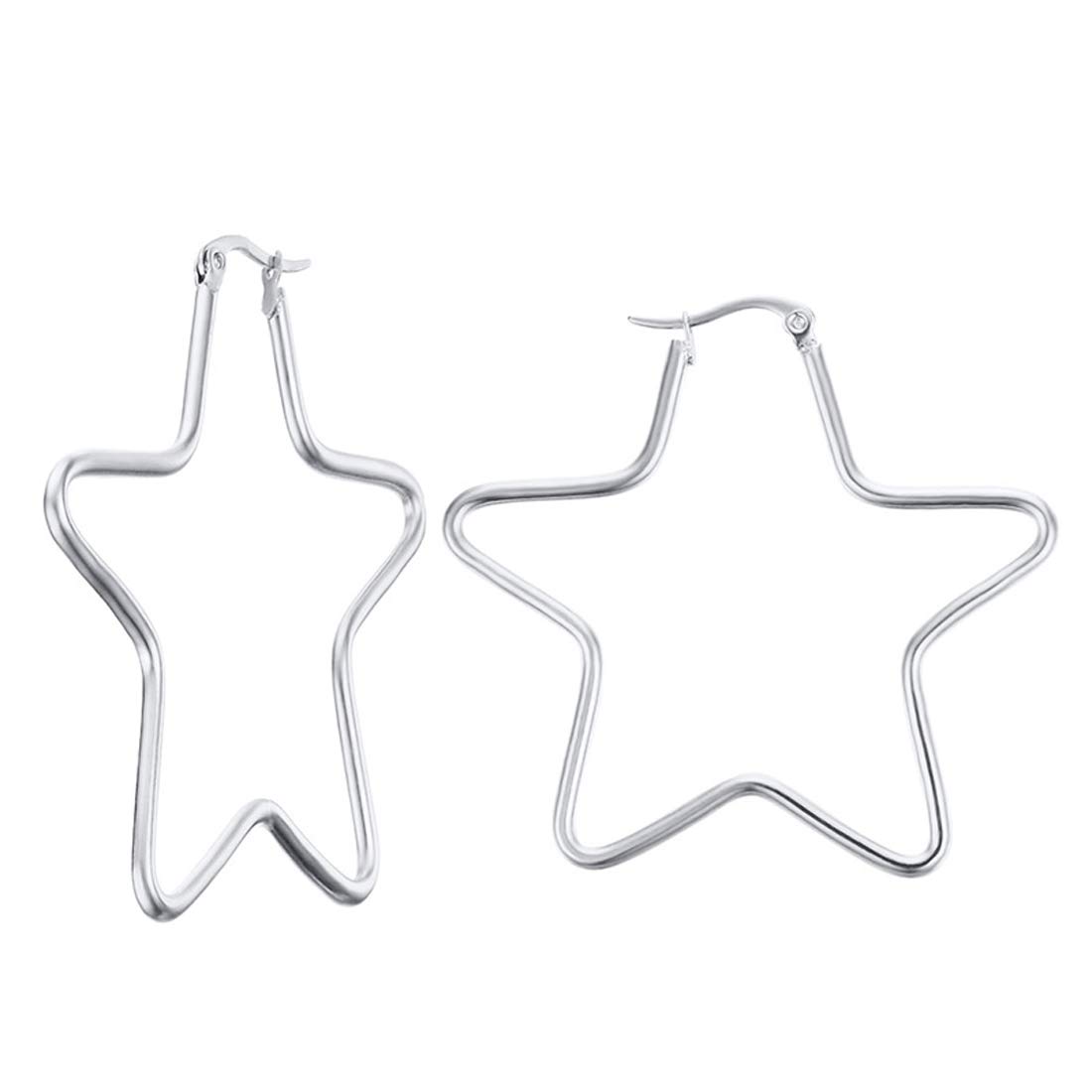 Caimeytie Women's Stainless Steel Hoop Earrings Star Shape Exaggerated Style valentines present