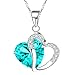 KATGI Fashion Cyan Crystals Heart Shape Pendant Necklace