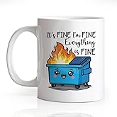Gkodw It's Fine Everything is Fine Funny 11oz Double-Sided Blue Ceramic Mug, Dumpster Fire Coffee Mug for Men Women Colleague, Office Gifts for Friend, Sarcastic Birthday Gifts for Coworker B