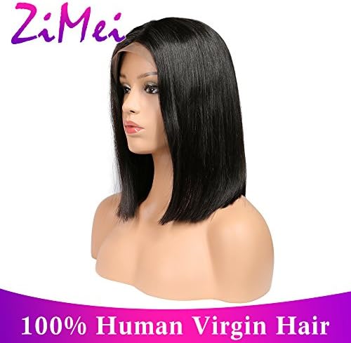 ZiMei Straight Short Bob Wigs Brazilian Virgin Human Hair Glueless Lace Front Wig for Black Women Free Part with Baby Hair 130% Density 14 inch