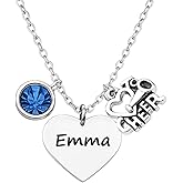 Personalized Engraved Cheer Necklace with Birthstone Charm - Custom Cheerleading Jewelry Gift Non-Tarnish Accessories